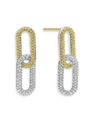 LAGOS - 18K Yellow Gold & Sterling Silver Caviar Lux-Clip Diamond Drop Earrings - Exclusive