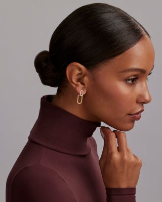 18K Yellow Gold & Sterling Silver Caviar Lux-Clip Diamond Front to Back Link Drop Earrings - Exclusive