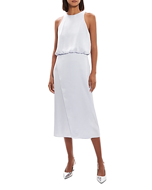 Theory Crushed Satin Sleeveless Racer Tank Midi Dress In Hydrangea