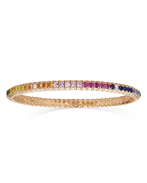 Shop Zydo 18k Rose Gold Rainbow Sapphire & Diamond Stretch Bracelet In Multi/gold