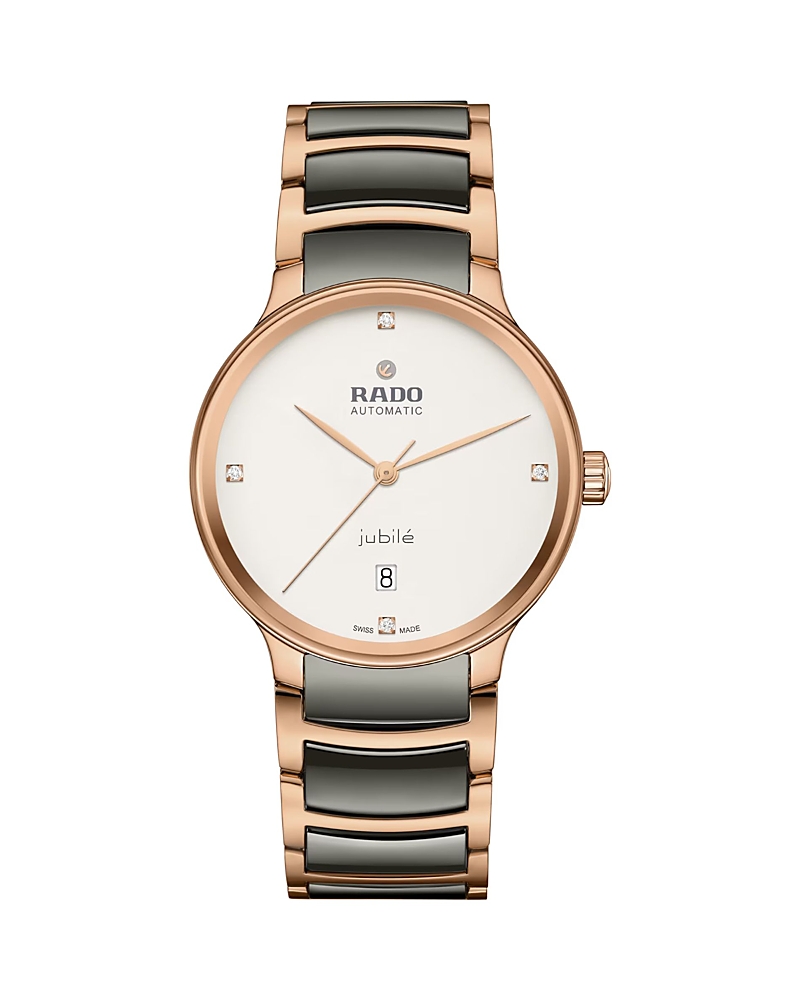 Rado Unisex Swiss Automatic Centrix Diamond (1/20 Ct. T.w.) High-tech Ceramic & Rose Gold Pvd Bracelet Wa In White/gray