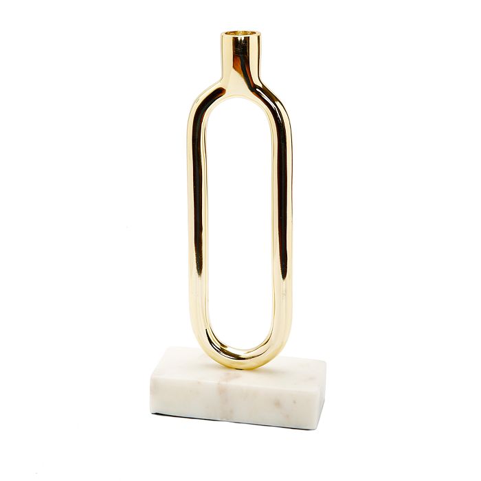 Classic Touch Gold Tone Loop Taper Candle Holder on Marble Base, 11.75 ...