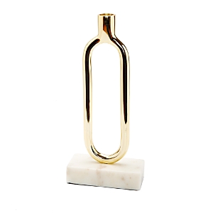 CLASSIC TOUCH GOLD TONE LOOP TAPER CANDLE HOLDER ON MARBLE BASE, 11.75H