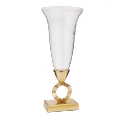 Classic Touch - Hammered Glass Vase with Gold Brass Loop Stem