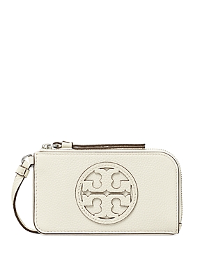 Shop Tory Burch Miller Zip Top Card Case In New Ivory/silver