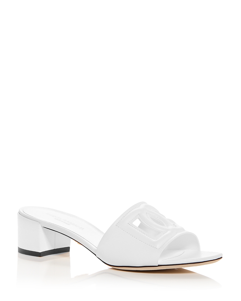 Dolce & Gabbana White Mules With Low Heel And Dg Millennials Detail In Smooth Leather