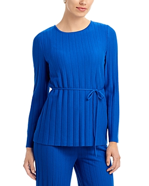 Shop Misook Ribbed Knit Tie Waist Tunic In Lyons Blue