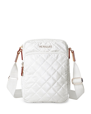 Mz Wallace Metro Deluxe Medium Quilted Nylon Tote Bag In Pearl Metallic/gold