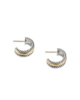 Cable Collectibles Huggie Hoop Earrings in Sterling Silver with 14K Yellow Gold