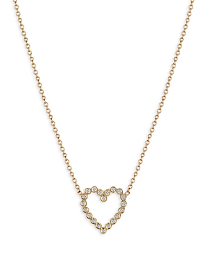 Zoe Chicco 14K Yellow Gold Bezel Diamonds Diamond Open Heart Pendant Necklace, 16-18