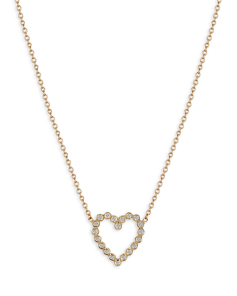 Zoë Chicco 14k Yellow Gold Bezel Diamonds Diamond Open Heart Pendant Necklace, 16-18 In Gold