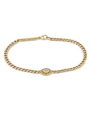 Zoe Chicco 14k Yellow Gold Small Curb Chain Marquise Diamond Halo Bracelet