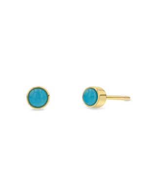 14K Yellow Gold and Bezel Turquoise Stud Earrings