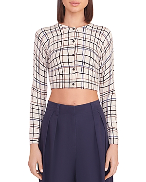 Shop Staud Deanna Cropped Sweater In Creme Draw Plaid