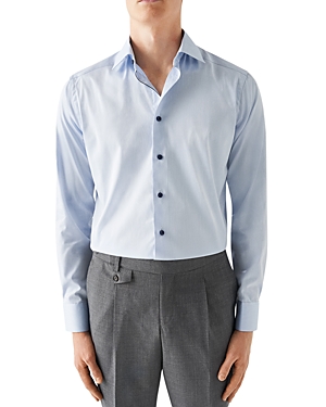 Shop Eton Contemporary Fit Twill Shirt With Contrast Buttons In Blue