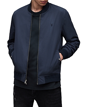 Allsaints Mens Command Blue Bassett Zipped Cotton-blend Bomber Jacket In Blazck/ Command Blue