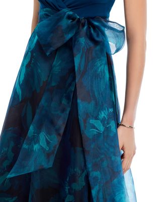 Sleeveless Tie Waist Floral Chiffon Ball Gown