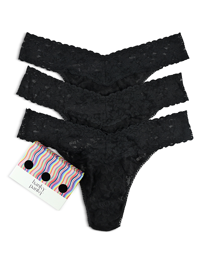 Hanky Panky 3 Pack Signature Lace Low Rise Thong In Black