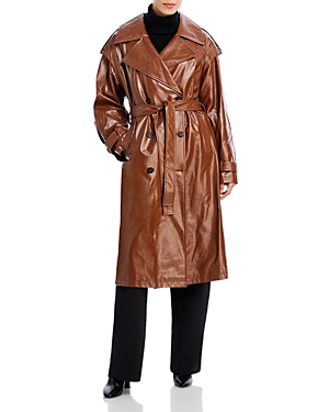 Shop Apparis Isa Faux Leather Crinkle Coat In Camel