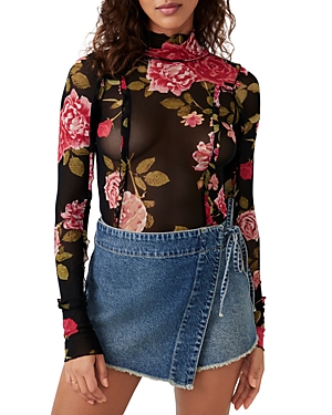 Free People Charlie Printed Mesh Top In Black Combo