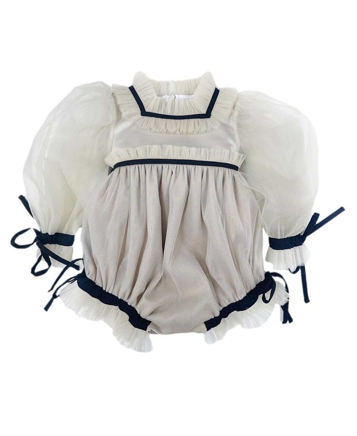 Petite Maison Kids Unisex Petite Maison Coco Caramel Tulle Romper with Sheer Puff Tulle Sleeves