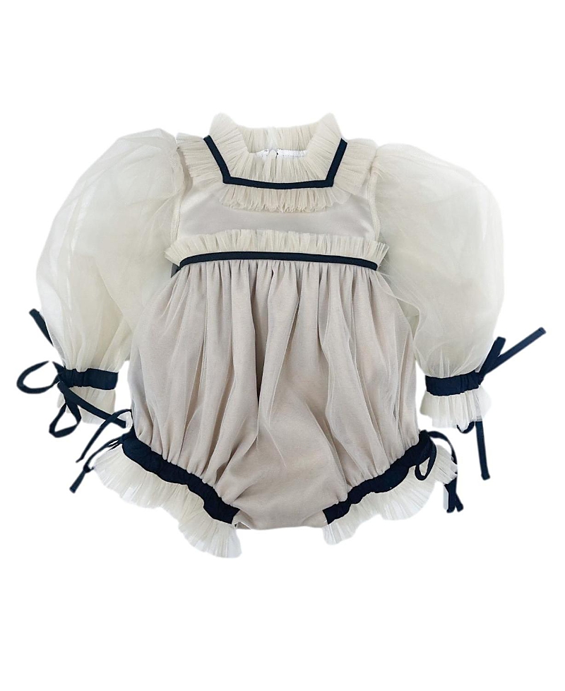 Petite Maison Kids Unisex Petite Maison Coco Caramel Tulle Romper with Sheer Puff Tulle Sleeves