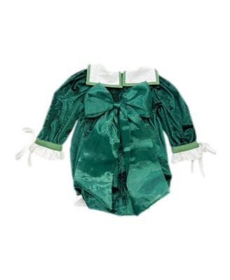  Unisex Petite Maison Everly Damask Green Velour Romper