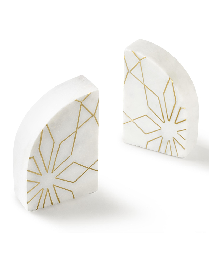 Gauri Kohli Enchant White Marble Bookends, Set Of 2 In White
