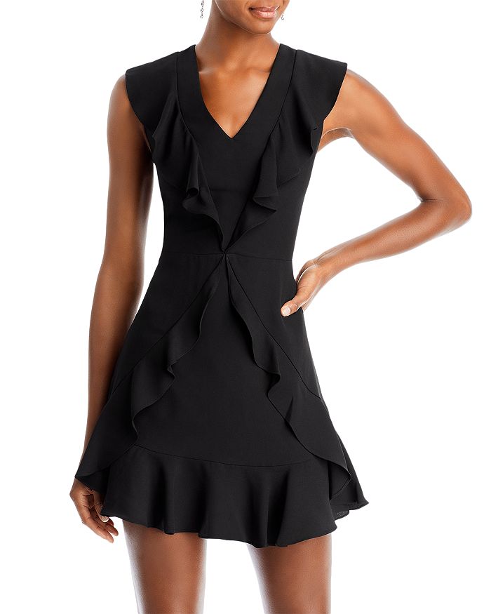 Black Leather-Look Ruffle Hem Mini Dress