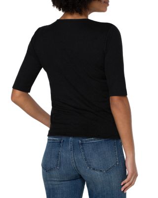 V Neck Rib Knit Elbow Sleeve Tee