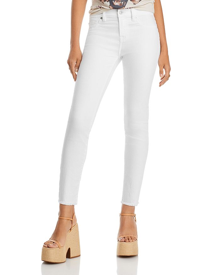 7 For All Mankind Roxanne Mid Rise Raw Hem Ankle Skinny Jeans White |