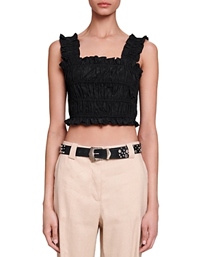 MAJE LUNNALY SMOCKED CROP TOP