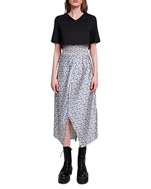 Shop Maje 2 In 1 Crop Top & Printed Satin Skirt In Ecru Blue