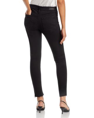 Farrah High Rise Raw Hem Ankle Skinny Jeans in Black Ink