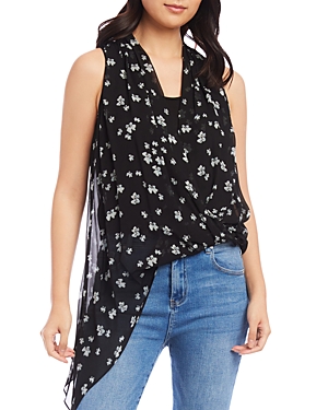 Karen Kane Floral Wrap Front Asymmetric Hem Shirt In Print