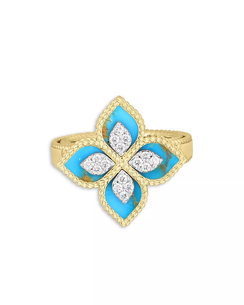 Roberto Coin 18K Yellow Gold Diamond (0.15 tcw) & Turquoise (2.88 tcw) Venetian Princess Ring