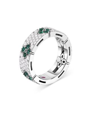 Roberto Coin - 18K White Gold Love in Verona Emerald & Diamond Pav&eacute; Flower Ring