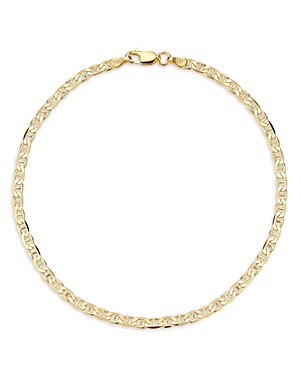 18K Yellow Gold On Sterling Silver 3mm Mariner Link Chain Bracelet