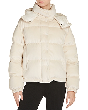 Shop Moncler Daos Velvet Down Puffer Jacket In Light Beige