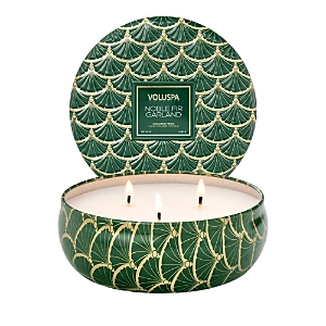 Voluspa Noble Fir Garland 3 Wick Tin Candle, 12 Oz. In Green