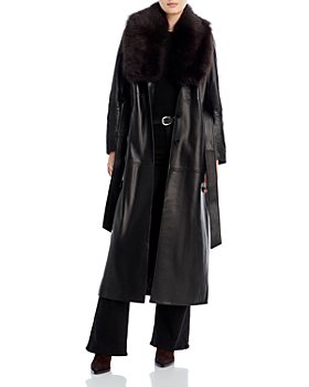 Nour Hammour - Shearling Collar Leather Trench Coat