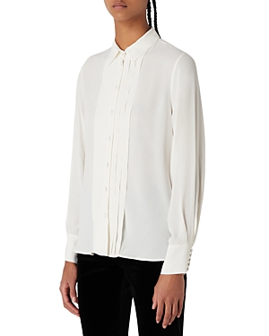 Armani Collezioni Button Front Pleated Shirt In Off White