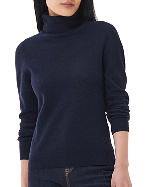 Barbour Pendle Elbow Patch Wool & Cotton Turtleneck Sweater In Navy/fawn