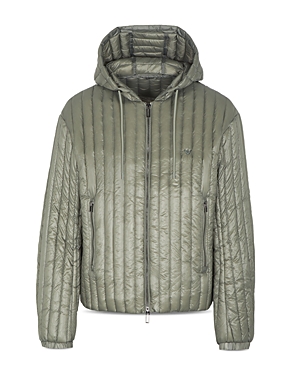 Armani Collezioni Rib Quilted Hooded Down Jacket In Off White