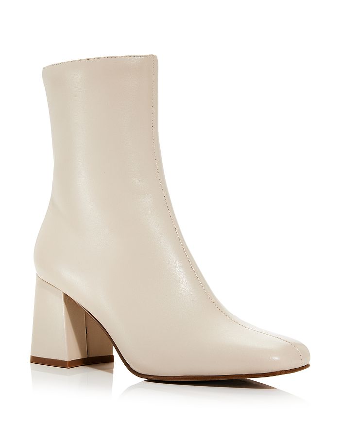 Aqua Women's Harly Square Toe Block Heel Booties - 100% Exclusive - Ivory/Cream - Size 6.5 - Bone Leather