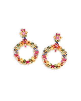 SUZANNE KALAN - 18K Yellow Gold La Fantaisie Rainbow Sapphire & Diamond Circle Drop Earrings