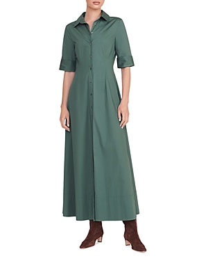 Staud Joan Maxi Shirt Dress In Pine