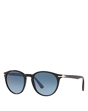 Shop Persol Round Sunglasses, 52mm In Black/blue Gradient
