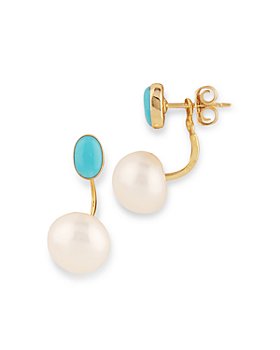 Bloomingdale's - Turquoise & Cultured Freshwater Pearl Front to Back Earrings in 14K Yellow Gold