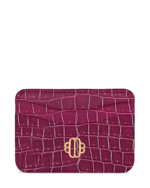 Maje Sima Embossed Leather Card Case In Purple Blackcurrant